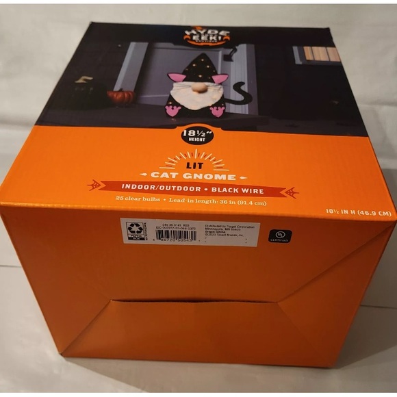 Hyde & Eek Halloween Cat Gnome Light Up Decoration 18.5" Tinsel Figure - Picture 6 of 8